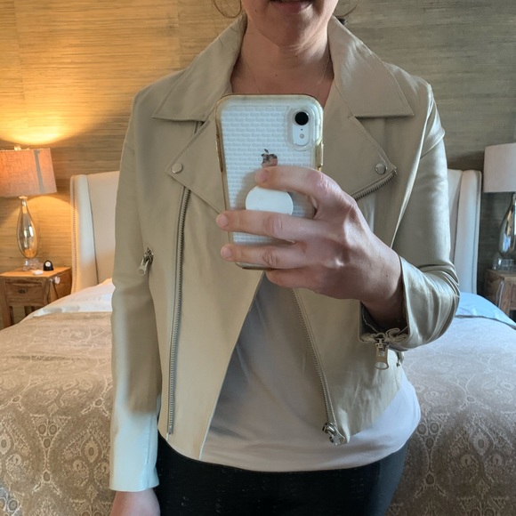 Aqua Off-White Leather Moto Jacket - Picture 4 of 6